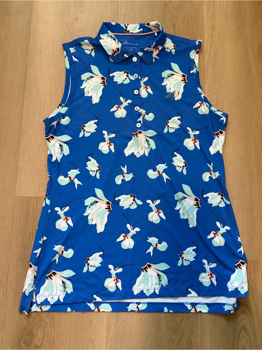 Peter Millar Blue Floral Sleeveless Golf Polo Womens Medium